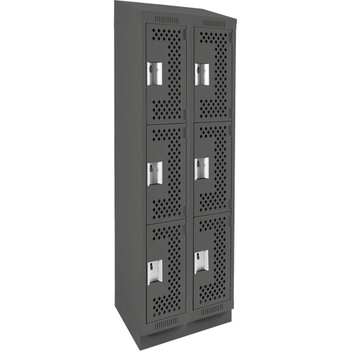 Clean Line Lockers, 3 -tier, Bank of 2, 24" x 15" x 82", Steel, Charcoal, Rivet (Assembled), Perforated We Share Industrial Supply