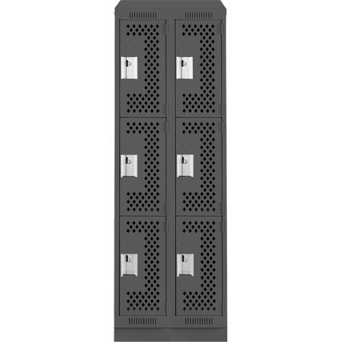 Clean Line Lockers, 3 -tier, Bank of 2, 24" x 15" x 82", Steel, Charcoal, Rivet (Assembled), Perforated We Share Industrial Supply