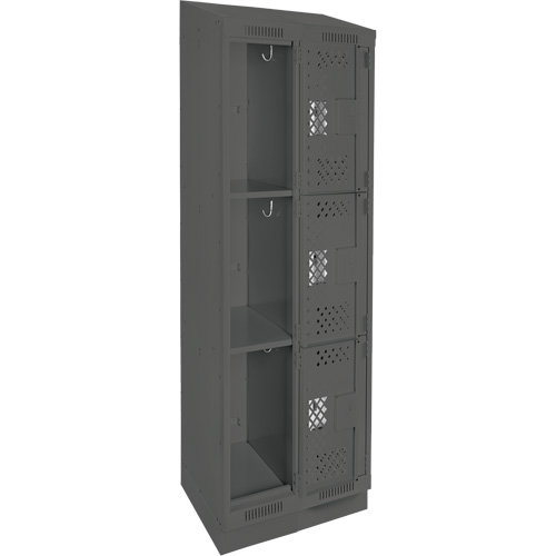 Clean Line Lockers, 3 -tier, Bank of 2, 24" x 15" x 82", Steel, Charcoal, Rivet (Assembled), Perforated We Share Industrial Supply