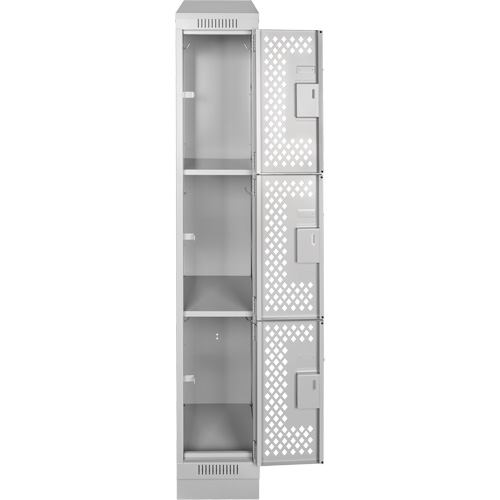 Clean Line Lockers, 3 -tier, 12" x 12" x 72", Steel, Grey, Rivet (Assembled), Perforated We Share Industrial Supply