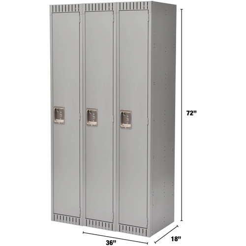 Lockers, Bank of 3, 36" x 18" x 72", Steel, Grey, Rivet (Assembled) We Share Industrial Supply