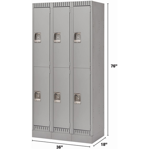 Lockers, 2 -tier, Bank of 3, 36" x 18" x 76", Steel, Grey, Knocked Down We Share Industrial Supply