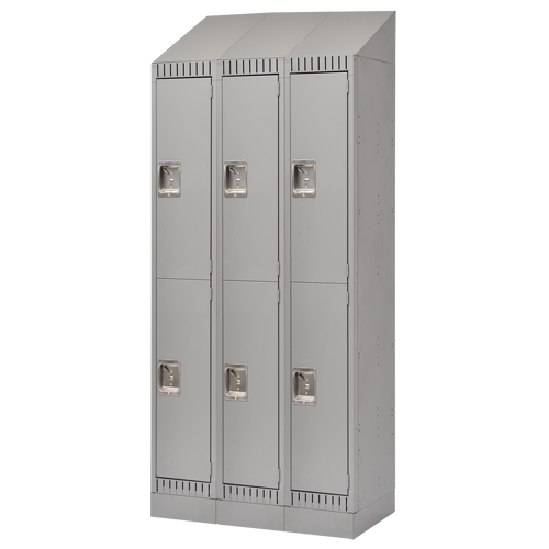 Casiers, 2 niveaux, Bloc de 3, 36" x 18" x 86", Acier, Gris, D&eacute;mont&eacute; We Share Industrial Supply