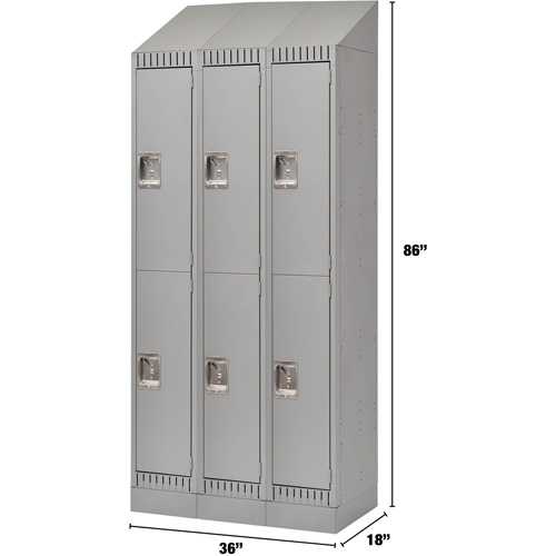 Casiers, 2 niveaux, Bloc de 3, 36" x 18" x 86", Acier, Gris, D&eacute;mont&eacute; We Share Industrial Supply
