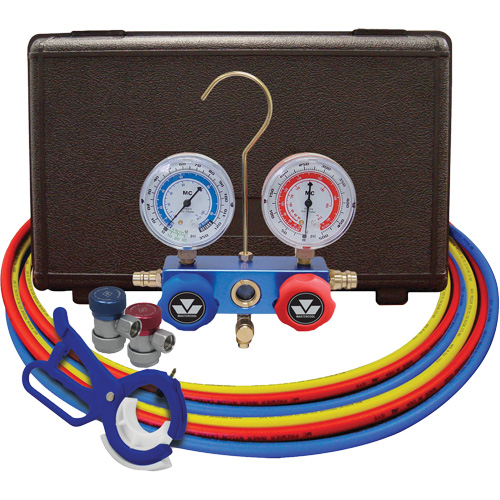 Jeu de manom&egrave;tres collecteurs pour automobile avec coupleurs manuels et robinet perce-canette lat&eacute;rale 3 en 1 We Share Industrial Supply