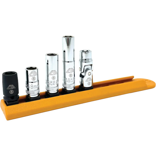 Jeu de douilles chrom&eacute;es avec rail, 5 Morceaux, Prise de 1/4" We Share Industrial Supply