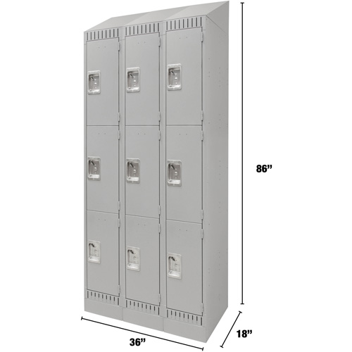 Lockers, 3 -tier, Bank of 3, 36" x 18" x 86", Steel, Grey, Knocked Down We Share Industrial Supply
