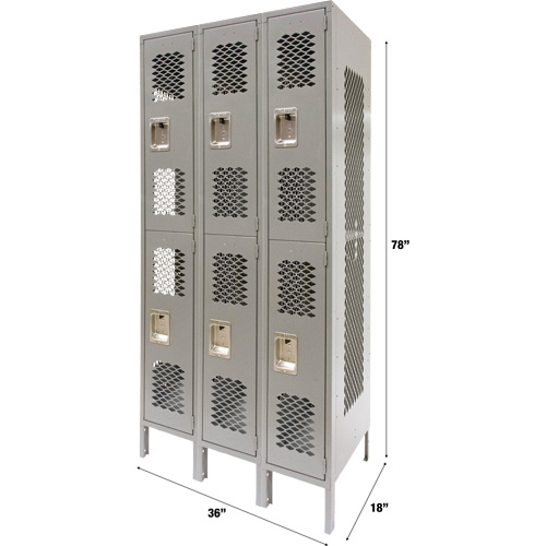 Casiers ventil&eacute;s, 2 niveaux, Bloc de 3, 36" x 18" x 78", Acier, Gris, D&eacute;mont&eacute;, Perfor&eacute; We Share Industrial Supply