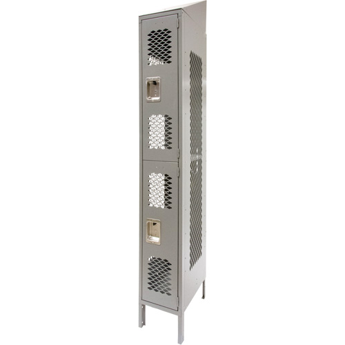 Casiers ventil&eacute;s, 2 niveaux, 12" x 18" x 88", Acier, Gris, D&eacute;mont&eacute;, Perfor&eacute; We Share Industrial Supply