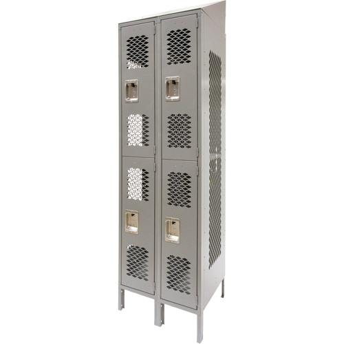 Casiers ventil&eacute;s, 2 niveaux, Bloc de 2, 24" x 18" x 88", Acier, Gris, D&eacute;mont&eacute;, Perfor&eacute; We Share Industrial Supply