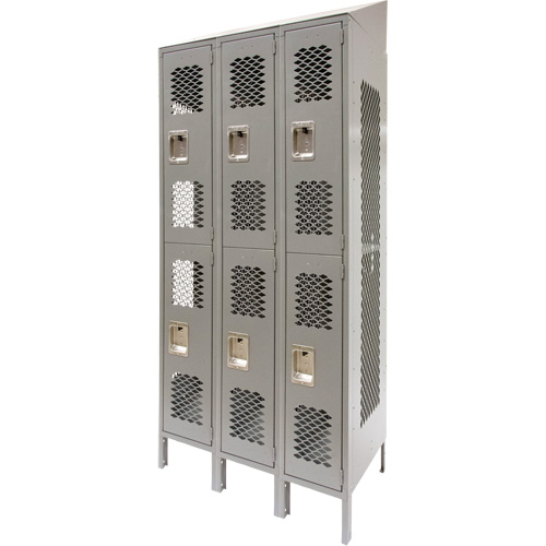 Casiers ventil&eacute;s, 2 niveaux, Bloc de 3, 36" x 18" x 88", Acier, Gris, D&eacute;mont&eacute;, Perfor&eacute; We Share Industrial Supply
