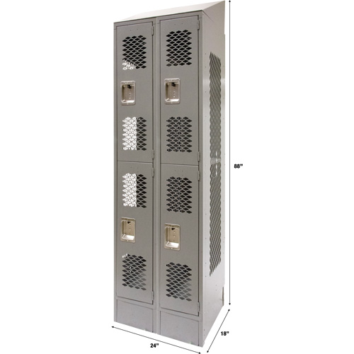 Casiers ventil&eacute;s, 2 niveaux, Bloc de 2, 24" x 18" x 88", Acier, Gris, D&eacute;mont&eacute;, Perfor&eacute; We Share Industrial Supply