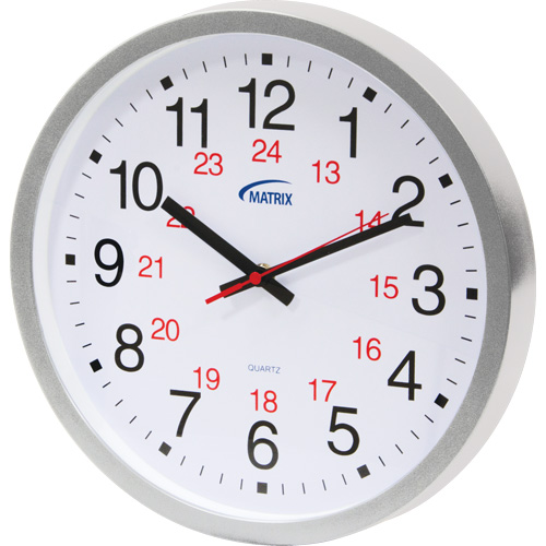 Horloge 12/24 h, Analogique, &agrave; piles, 12", Argent We Share Industrial Supply