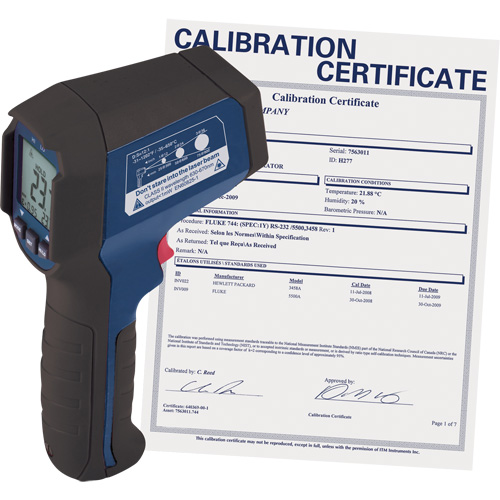 Infrared Thermometer with Calibration Certificate, -31°- 1202° F ( -35° - 650° C ), 12:1, Adjustable Emmissivity We Share Industrial Supply