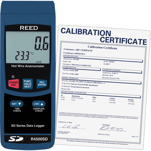 Thermo-an&eacute;mom&egrave;tres &agrave; fil chaud avec enregistrement de donn&eacute;es et certificat de calibration, Enregistrement des donn&eacute;es, Gamme de v&eacute;locit&eacute; d'air de 0,2 - 25 m/sec We Share Industrial Supply