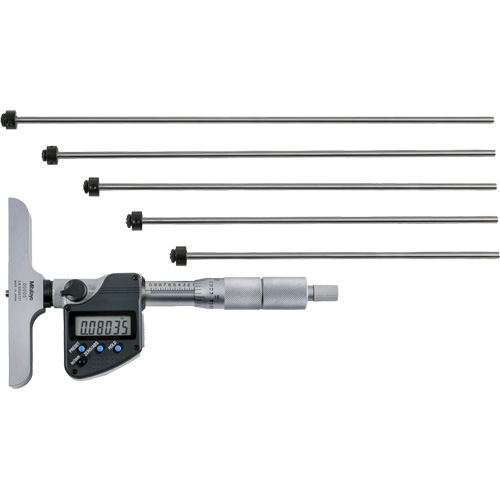 Microm&egrave;tre de profondeur num&eacute;rique avec tiges interchangeables, 0" - 12" (0 mm - 304.8 mm) gamme de mesure, R&eacute;solution de 0,00005" (0,001 mm) We Share Industrial Supply