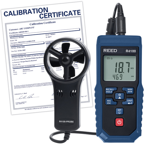 Thermo-an&eacute;mom&egrave;tre &agrave; aube R4100 avec volume d'air et certificat d'&eacute;talonnage, Enregistrement des donn&eacute;es, Gamme de v&eacute;locit&eacute; d'air de 0,4 - 30 m/sec We Share Industrial Supply