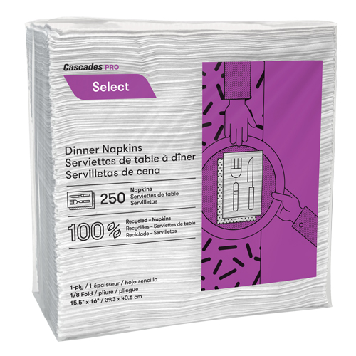 Serviettes de table &agrave; pli 1/8 Pro Select, 1 pli, 15,5" x 16" We Share Industrial Supply