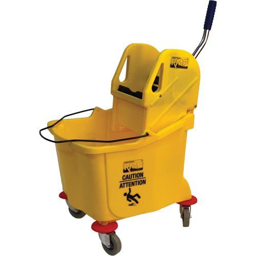 Seau et essoreuse pour vadrouille, Pression vers le bas, 9,5 gal. US (38 pintes), Jaune We Share Industrial Supply