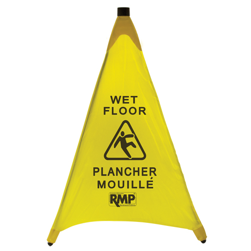 "Wet Floor" Pop-Up Safety Cone, Bilingual with Pictogram We Share Industrial Supply
