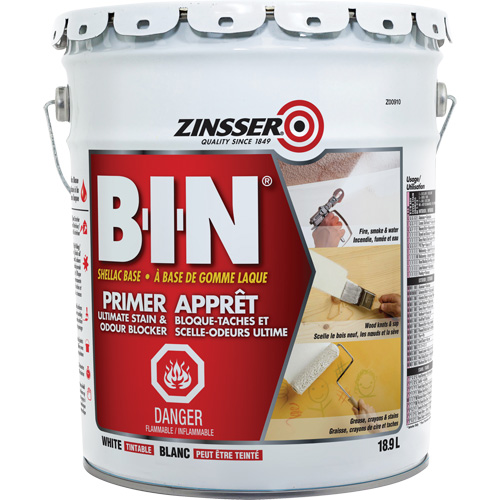 B-I-N&reg; Shellac-Base Sealer Primer, 18.9 L, Pail, Tintable White We Share Industrial Supply