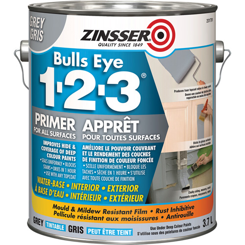 Bulls Eye 1-2-3&reg; Water-Base Primer, 3.78 L, Gallon, Grey We Share Industrial Supply