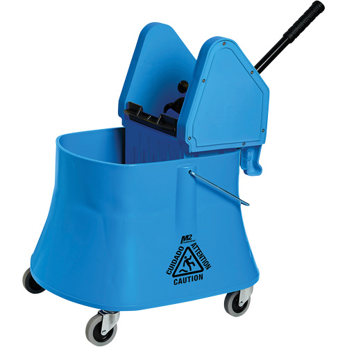 Ensemble de seau pour vadrouille et essoreuse Champ, Pression vers le bas, 7,5 gal. US (30 pintes), Bleu We Share Industrial Supply