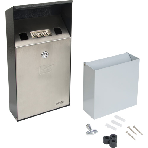 Cendrier, Montage mural, Acier inoxydable, Capacit&eacute; 1 Litre, Hauteur 11-4/5" We Share Industrial Supply