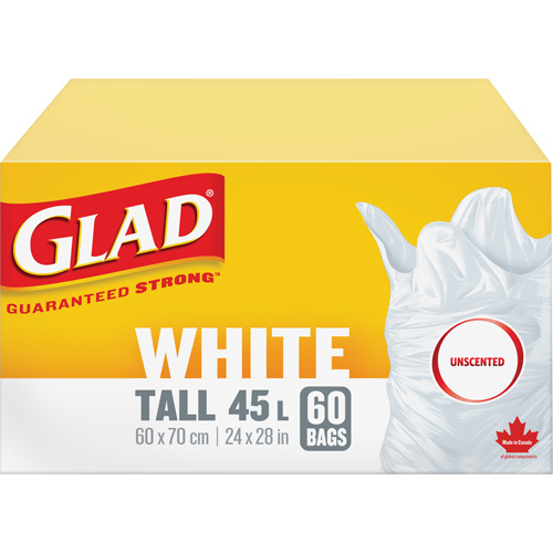 Sacs &agrave; ordures hauts 45 L sans parfum, R&eacute;gulier, 24" la x 28" lo, Blanc We Share Industrial Supply
