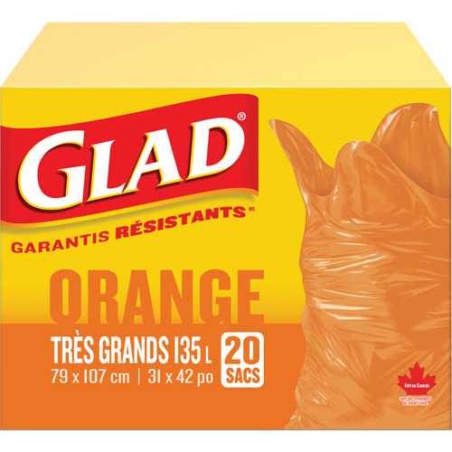 Sacs &agrave; ordures 135 L, R&eacute;gulier, 31" la x 42" lo, Orange We Share Industrial Supply