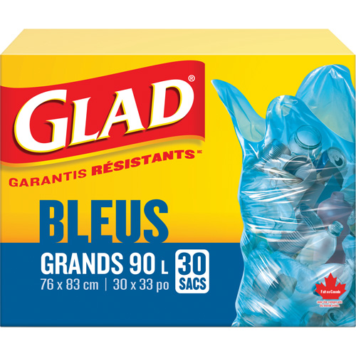 Sacs de recyclage 45 L, R&eacute;gulier, 30" la x 33" lo, Bleu We Share Industrial Supply