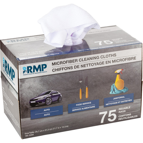 Washable Cleaning Cloths, Microfibre, White We Share Industrial Supply