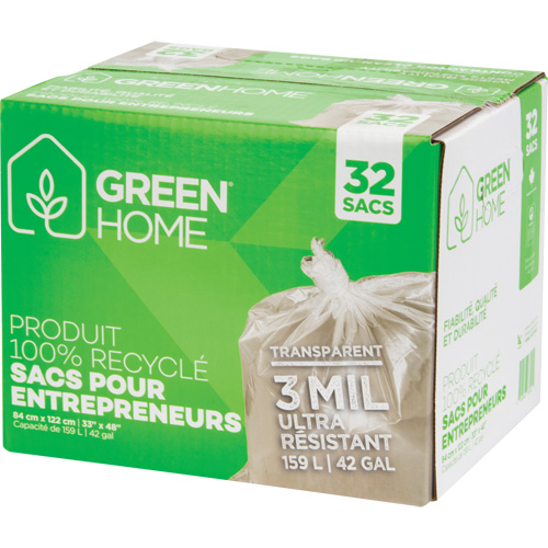 Sacs &agrave; ordures Green Home, Fort, 33" la x 48" lo, 3 mils, Transparent, Capacit&eacute; 159 L (42 gal.) We Share Industrial Supply