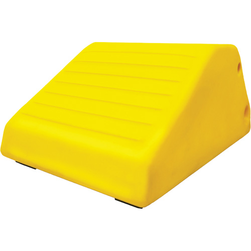 Cale-roue pour &eacute;quipement lourd de 255 tonnes avec poign&eacute;e et trou, Ur&eacute;thane, Jaune We Share Industrial Supply