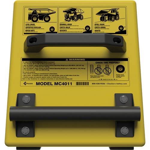 Checkers Safety Heavy-Duty Ultra Class Mining Wheel Chock, HDPE, Yellow, 14-1/2" W x 17-1/2" D x 16" H We Share Industrial Supply