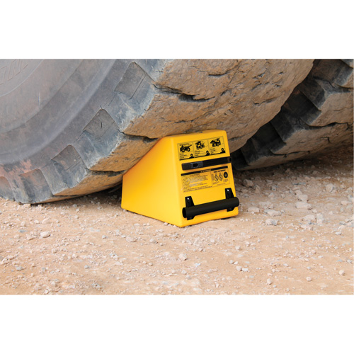 Checkers Safety Heavy-Duty Ultra Class Mining Wheel Chock, HDPE, Yellow, 14-1/2" W x 17-1/2" D x 16" H We Share Industrial Supply