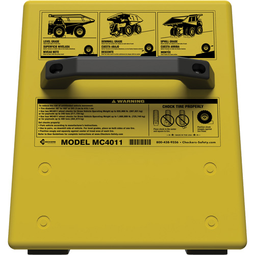Cale de roue ultra-robuste pour l'exploitation mini&egrave;re Checkers Safety sans support, PEHD, Jaune, 14-1/2" la x 17-1/2" p x 16" h We Share Industrial Supply