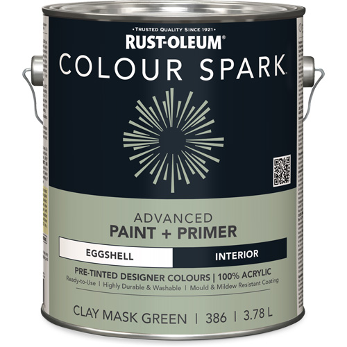 Colour Spark Interior Pre-Tinted Paint + Primer Wall Paint, Clay Mask Green, Eggshell, 3.78 L, Gallon We Share Industrial Supply