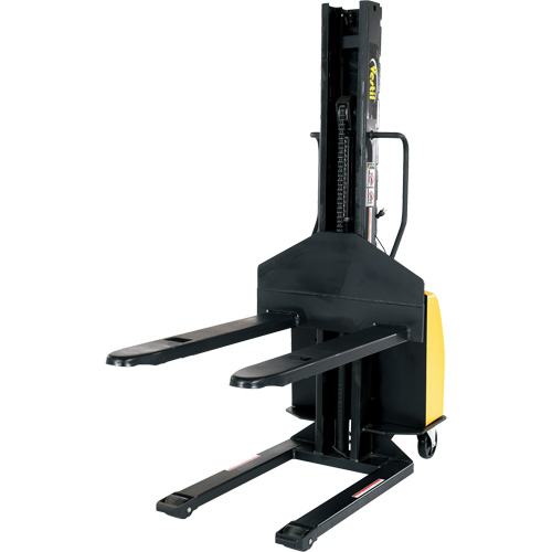 Narrow Mast Powered Lift Stacker, Electric Operated, 1500 lbs. Capacity, 63" Max Lift We Share Industrial Supply