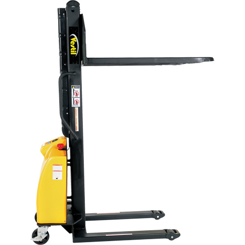 Narrow Mast Powered Lift Stacker, Electric Operated, 1500 lbs. Capacity, 63" Max Lift We Share Industrial Supply