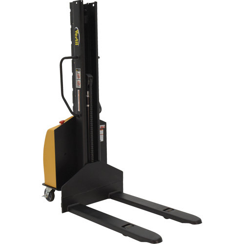 Narrow Mast Powered Lift Stacker, Electric Operated, 1000 lbs. Capacity, 63" Max Lift We Share Industrial Supply