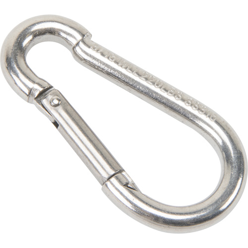 Stainless Steel Snap Hook, 220 lbs (0.11 tons) Working Load Limit, 3/16" Size, 5/16" Eye We Share Industrial Supply