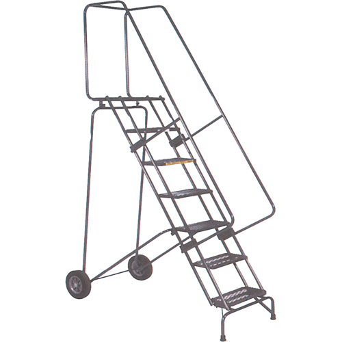 Fold-N-Store Rolling Ladders, 7 Steps, Perforated, 70" High We Share Industrial Supply