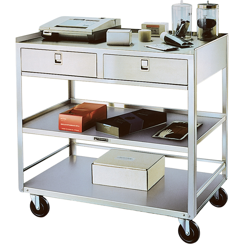 Supports en acier inoxydable pour &eacute;quipement, 300 lb Capacit&eacute;, Acier inoxydable, 20"/20-1/8" x la, 35" x ha, 37"/36-3/8" p, D&eacute;mont&eacute;, 2 tirroirs We Share Industrial Supply