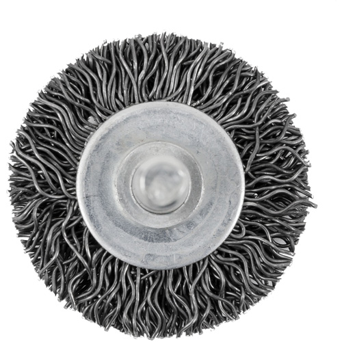126 Shaft Mounted Crimped Radial Brush, 1-1/2", 0.02" Fill, 1/4" Shank We Share Industrial Supply