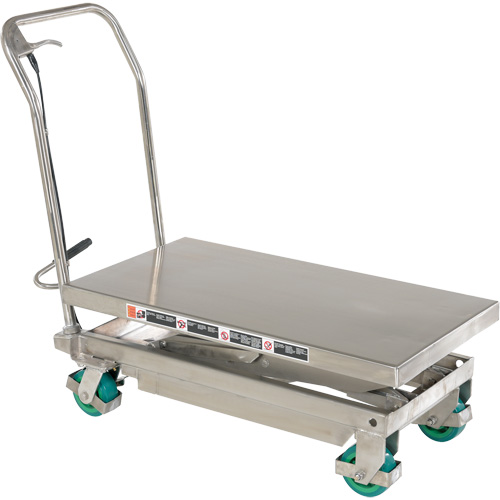 Table &eacute;l&eacute;vatrice hydraulique manuelle &agrave; ciseaux, 36-1/4" lo x 19-3/8" la, Acier inoxydable, Capacit&eacute; 600 lb We Share Industrial Supply