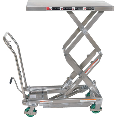 Table &eacute;l&eacute;vatrice hydraulique manuelle &agrave; ciseaux, 36-1/4" lo x 19-3/8" la, Acier inoxydable, Capacit&eacute; 600 lb We Share Industrial Supply