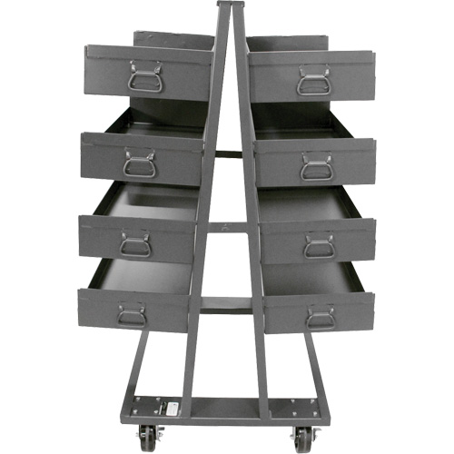 Double-Sided Heavy Duty A-Frame Cart with 8 Large Lipped Trays, 38" x 30" x 63", 2500 lbs. Capacity We Share Industrial Supply