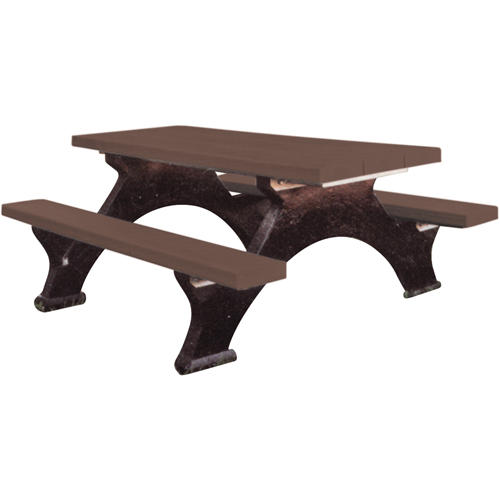 Recycled Plastic Picnic Tables, 8' L x 62-1/4" W, Brown We Share Industrial Supply