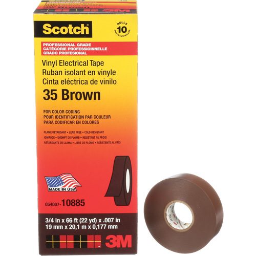 Ruban isolant en vinyle pour codification par couleur Scotch, 19 mm (3/4") la x 20 m (66') lo, 7 mils, Brun We Share Industrial Supply